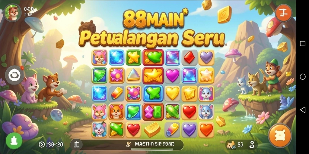 Tampilan menarik dari gameplay seru di 88MAIN, game Match-3 yang menantang.