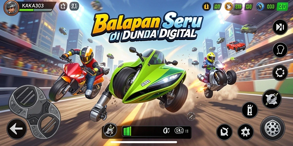 Screenshot gameplay KAKA303 menampilkan mobil balap di lintasan yang menegangkan.