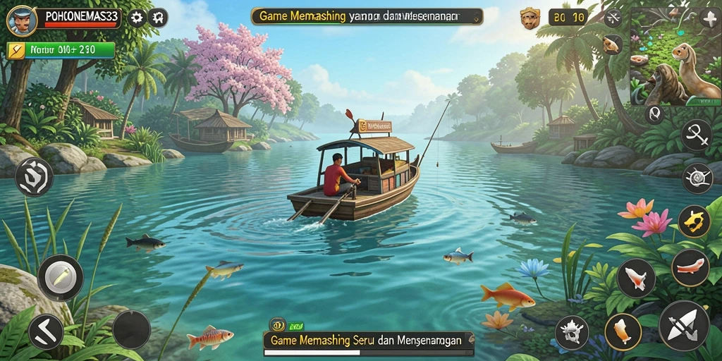 Screenshot gameplay POHONEMAS33 yang mendebarkan dengan aksi memancing.