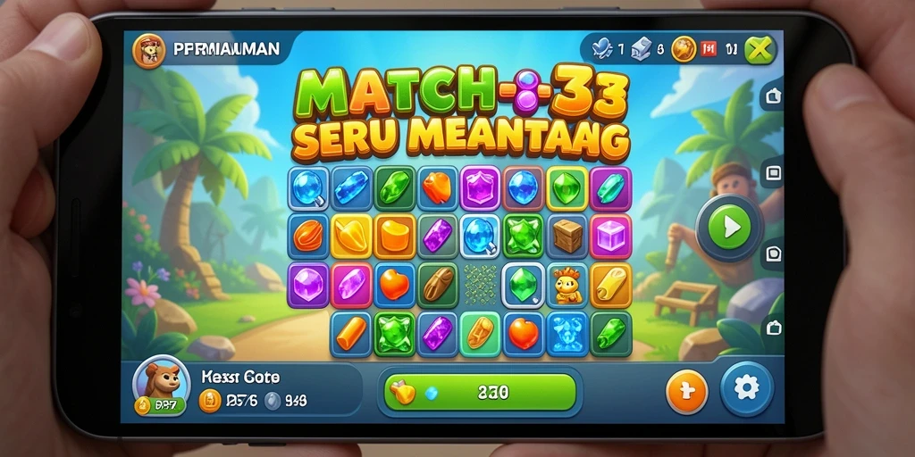 Tampilan gameplay utama PP7 menampilkan aksi seru dari permainan Match-3.