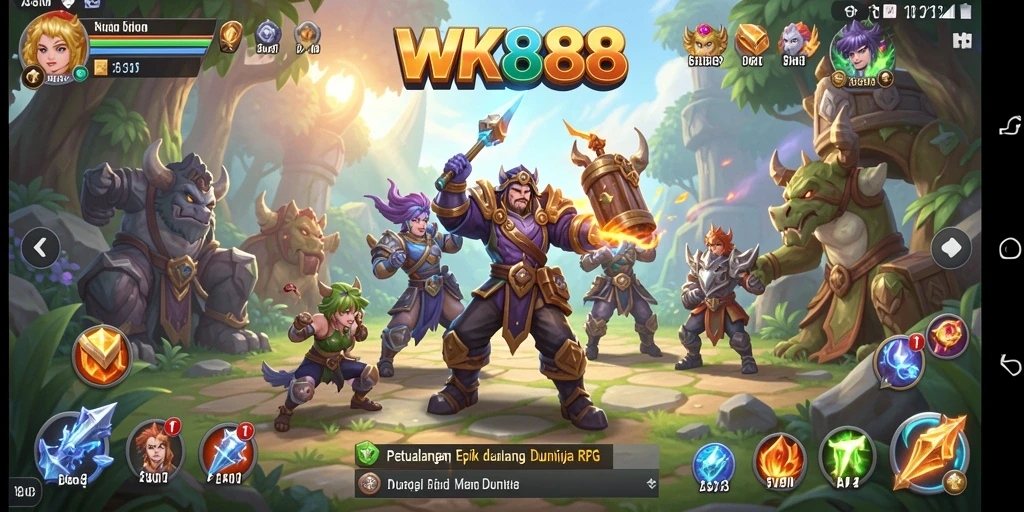 Screenshot gameplay WK888 menampilkan pemandangan petualangan RPG yang menakjubkan.